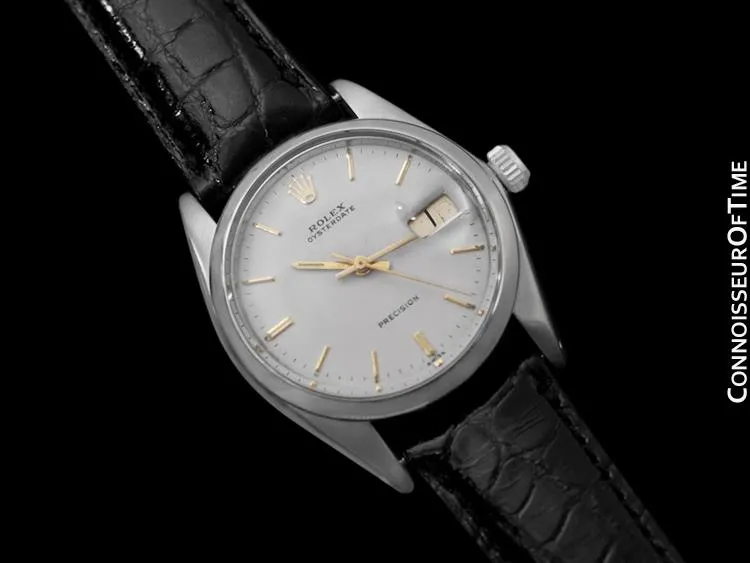 1969 Rolex Vintage Mens Oysterdate Date Watch, Silver Dial with 18K Gold Accents - Stainless Steel