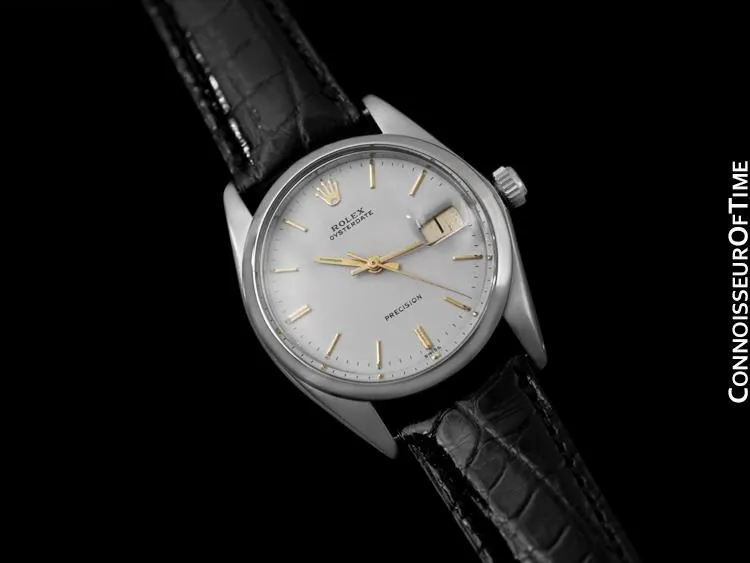 1969 Rolex Vintage Mens Oysterdate Date Watch, Silver Dial with 18K Gold Accents - Stainless Steel