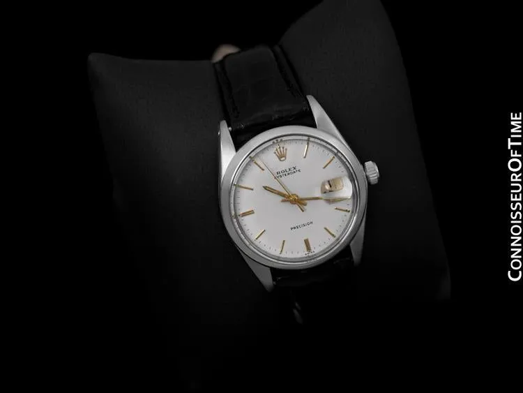 1969 Rolex Vintage Mens Oysterdate Date Watch, Silver Dial with 18K Gold Accents - Stainless Steel