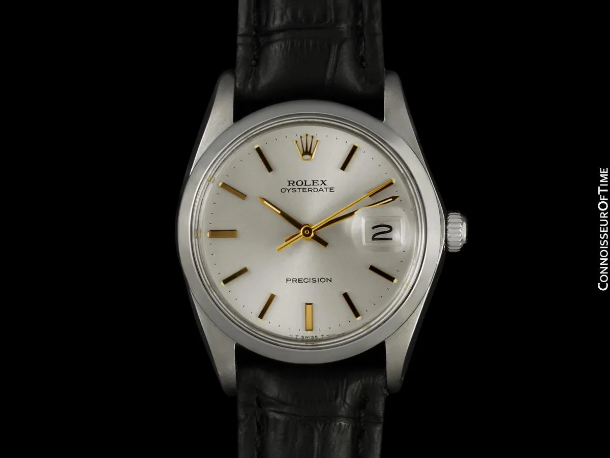 1970 Rolex Vintage Mens Oysterdate Date Watch, Silver Dial with 18K Gold Accents - Stainless Steel