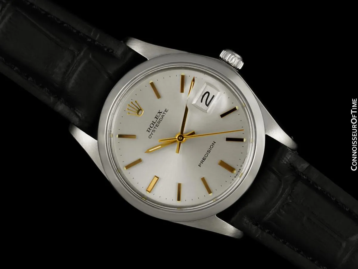 1970 Rolex Vintage Mens Oysterdate Date Watch, Silver Dial with 18K Gold Accents - Stainless Steel