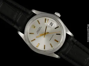 1970 Rolex Vintage Mens Oysterdate Date Watch, Silver Dial with 18K Gold Accents - Stainless Steel