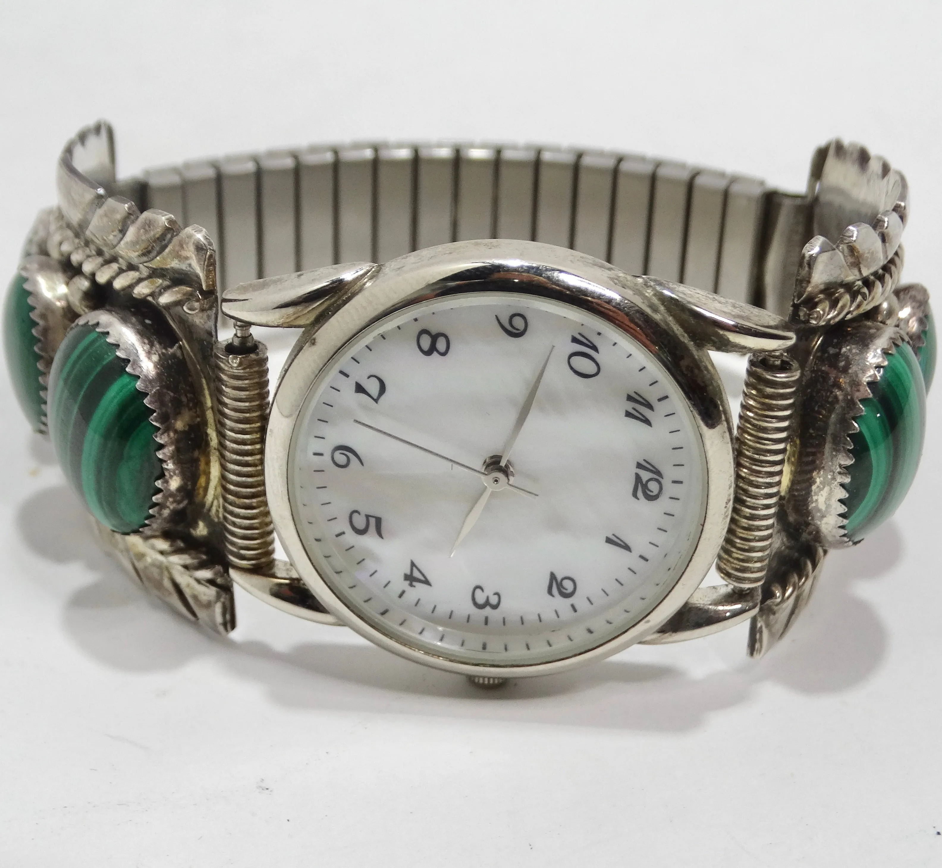 1970s Native American Silver Malachite Stone Watch