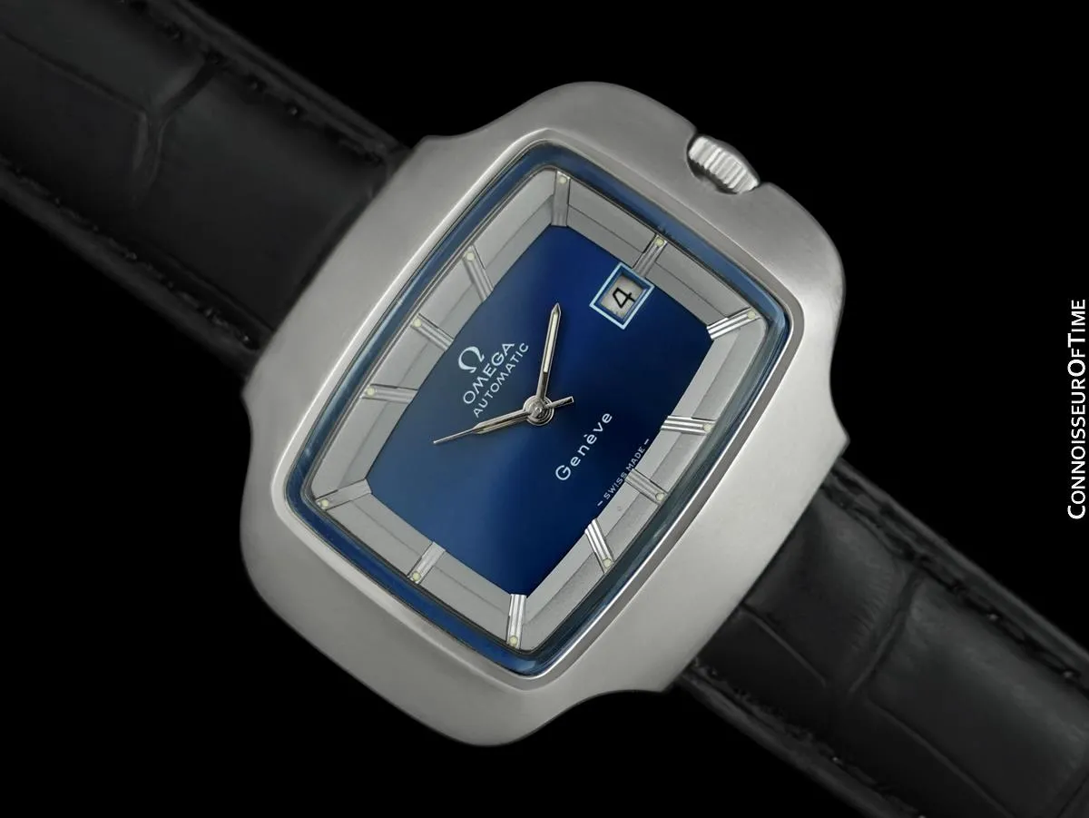 1970's Omega De Ville Mens Extra-Large Retro Dress TV Watch with Dimensional Dial - Stainless Steel