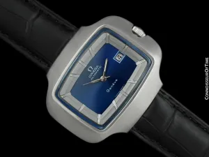 1970's Omega De Ville Mens Extra-Large Retro Dress TV Watch with Dimensional Dial - Stainless Steel