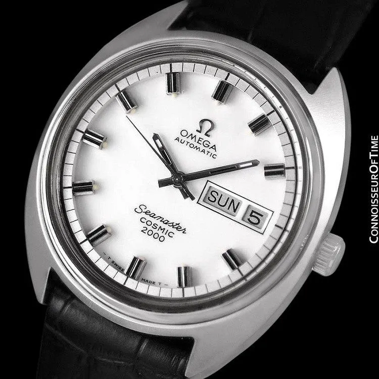 1970's Omega Seamaster Cosmic 2000 Vintage Mens Large Dive Watch, Automatic, Day Date - Stainless Steel