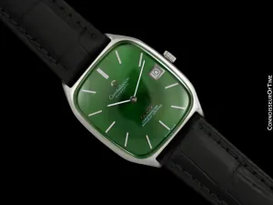 1971 Omega Constellation Chronometer Vintage Mens Tonneau Watch with Green Emerald Dial - Stainless Steel