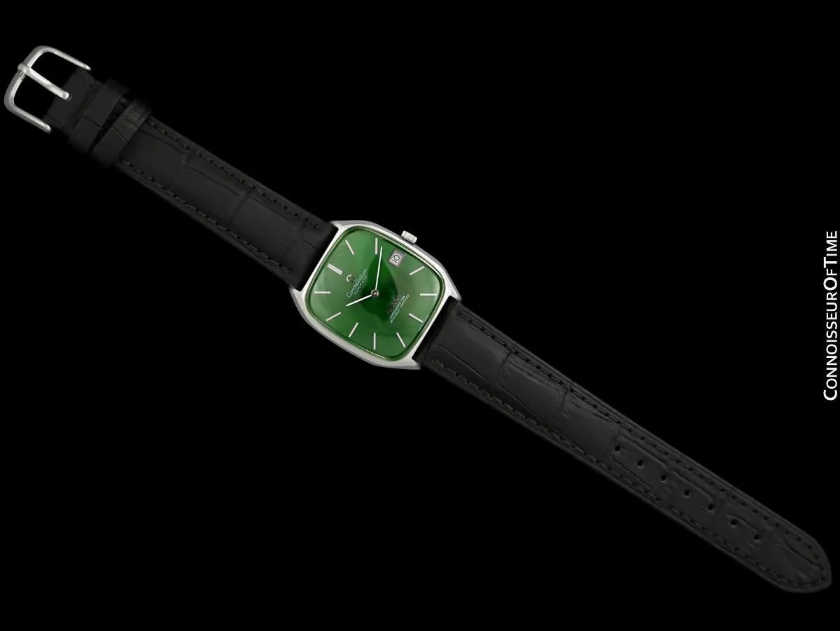 1971 Omega Constellation Chronometer Vintage Mens Tonneau Watch with Green Emerald Dial - Stainless Steel