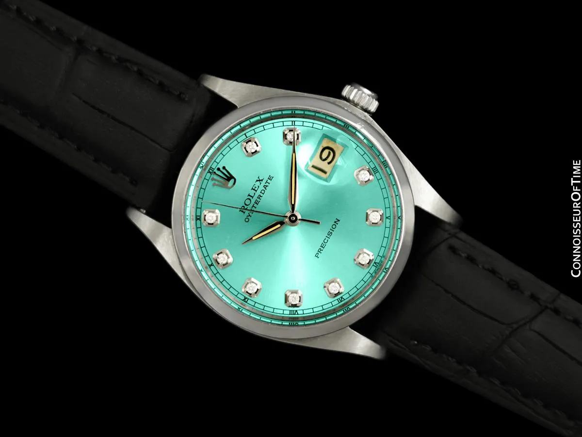 1971 Rolex Oysterdate Mens Vintage Tiffany Blue Dial Watch - Stainless Steel & Diamonds