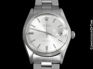 1971 Rolex Vintage Mens Oysterdate Date Watch, Silver Dial - Stainless Steel