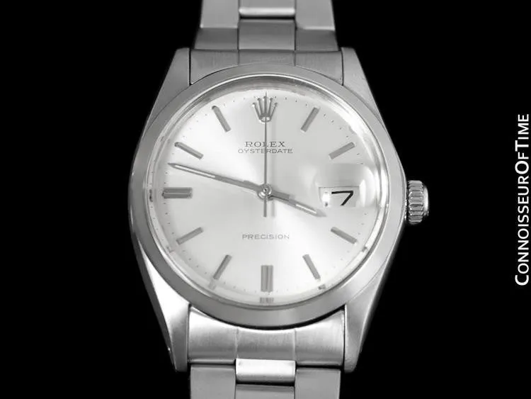 1971 Rolex Vintage Mens Oysterdate Date Watch, Silver Dial - Stainless Steel