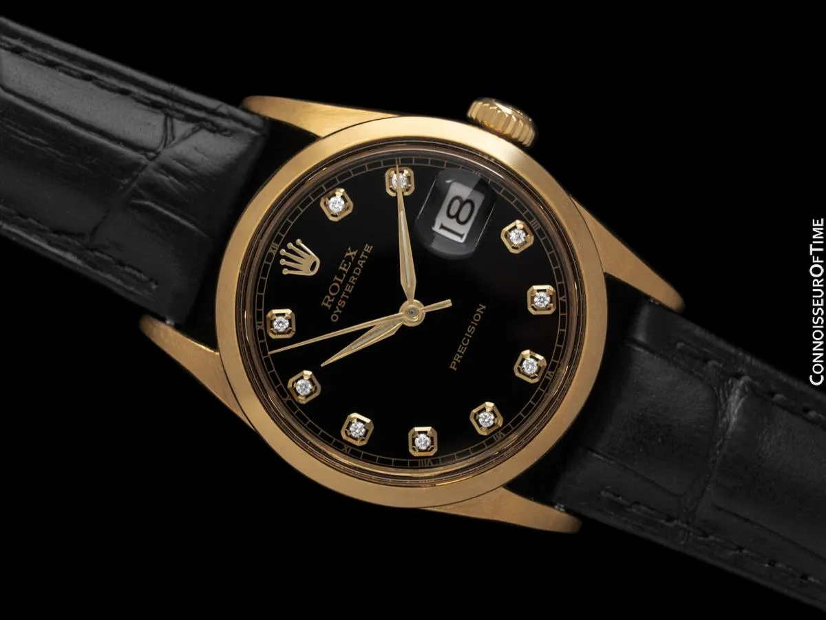 1972 Rolex Oysterdate Mens Vintage Ref. 6694 Date Watch - 18K Gold Plated, Stainless Steel & Diamonds