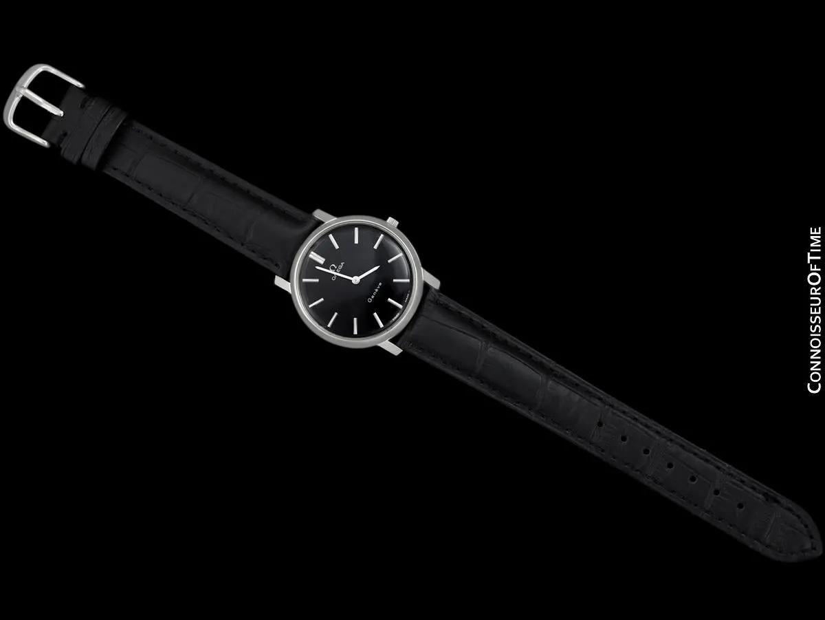 1973 Omega Geneve Vintage Mens Handwound Black Dial Dress Watch - Stainless Steel