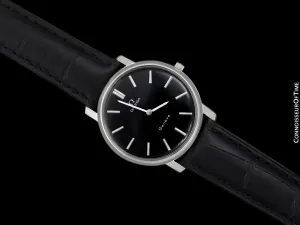 1973 Omega Geneve Vintage Mens Handwound Black Dial Dress Watch - Stainless Steel