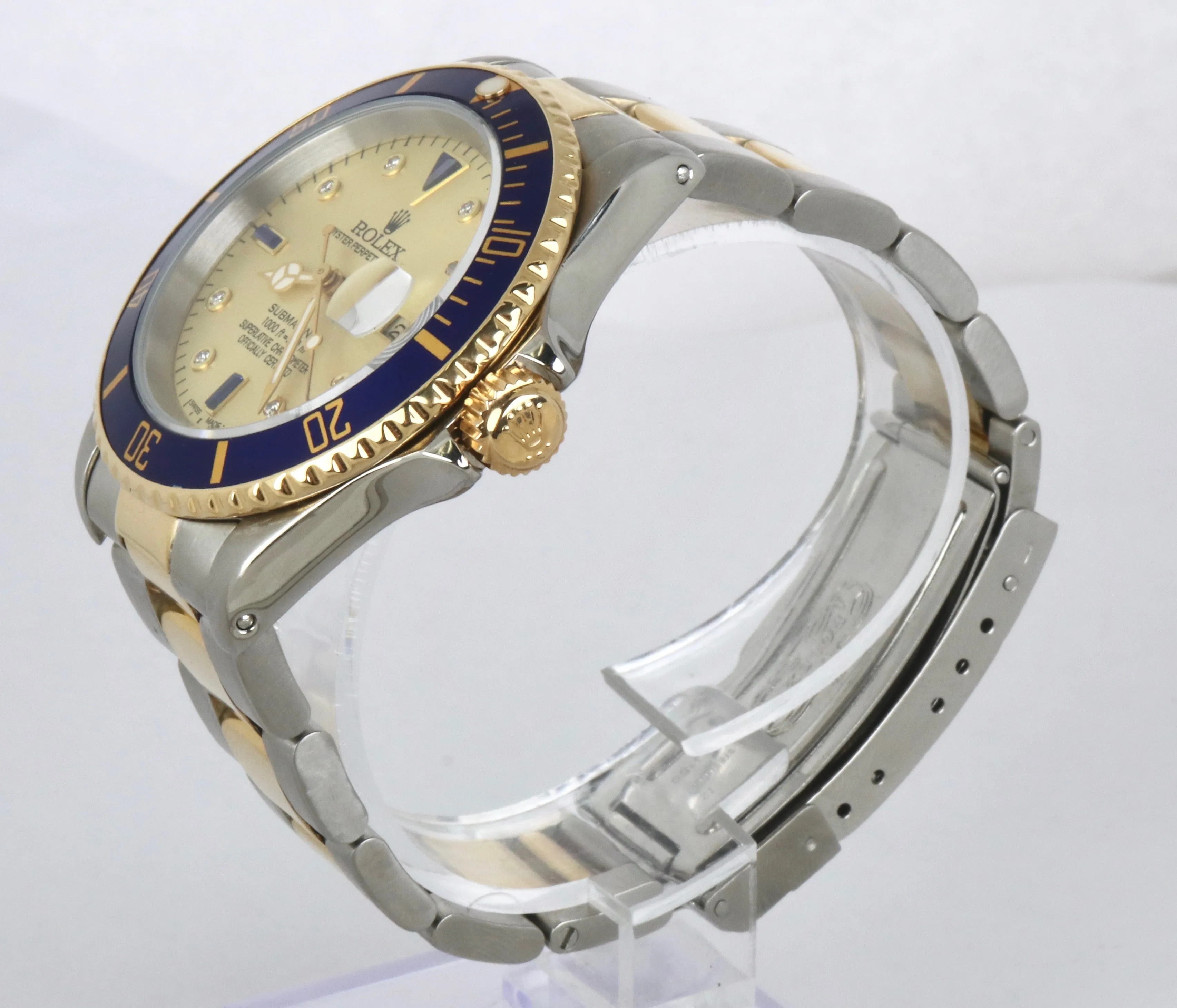 1996 Rolex Submariner Champagne Serti Diamond Sapphire 16613 Two-Tone Blue 40mm