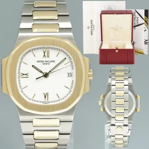 1997 MINT PAPERS Patek Philippe 37mm 3800 Nautilus White Yellow Gold Two Tone Watch