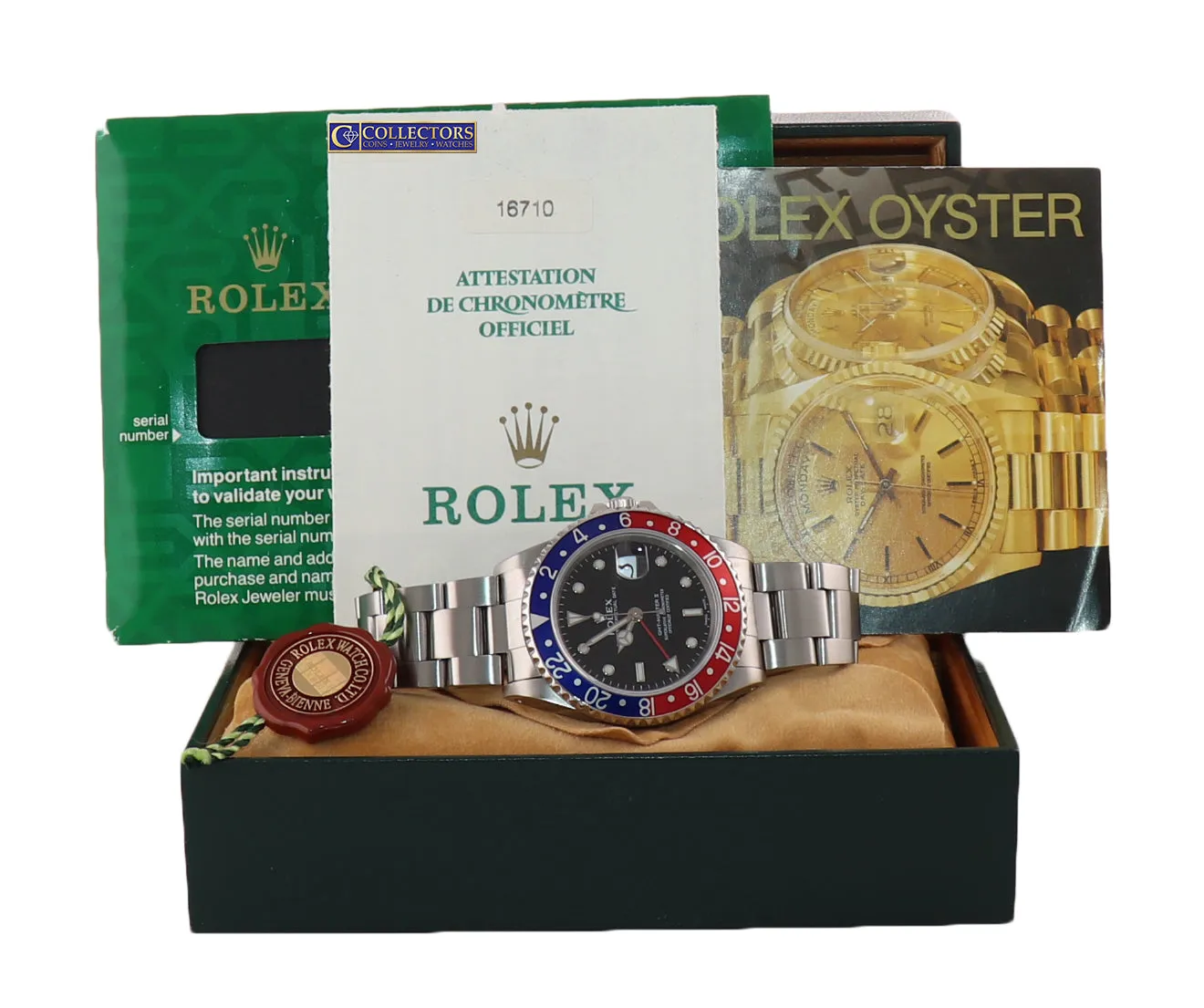 2000 PAPERS Rolex GMT-Master 2 Pepsi Blue Red Steel Holes 16710 40mm Watch box