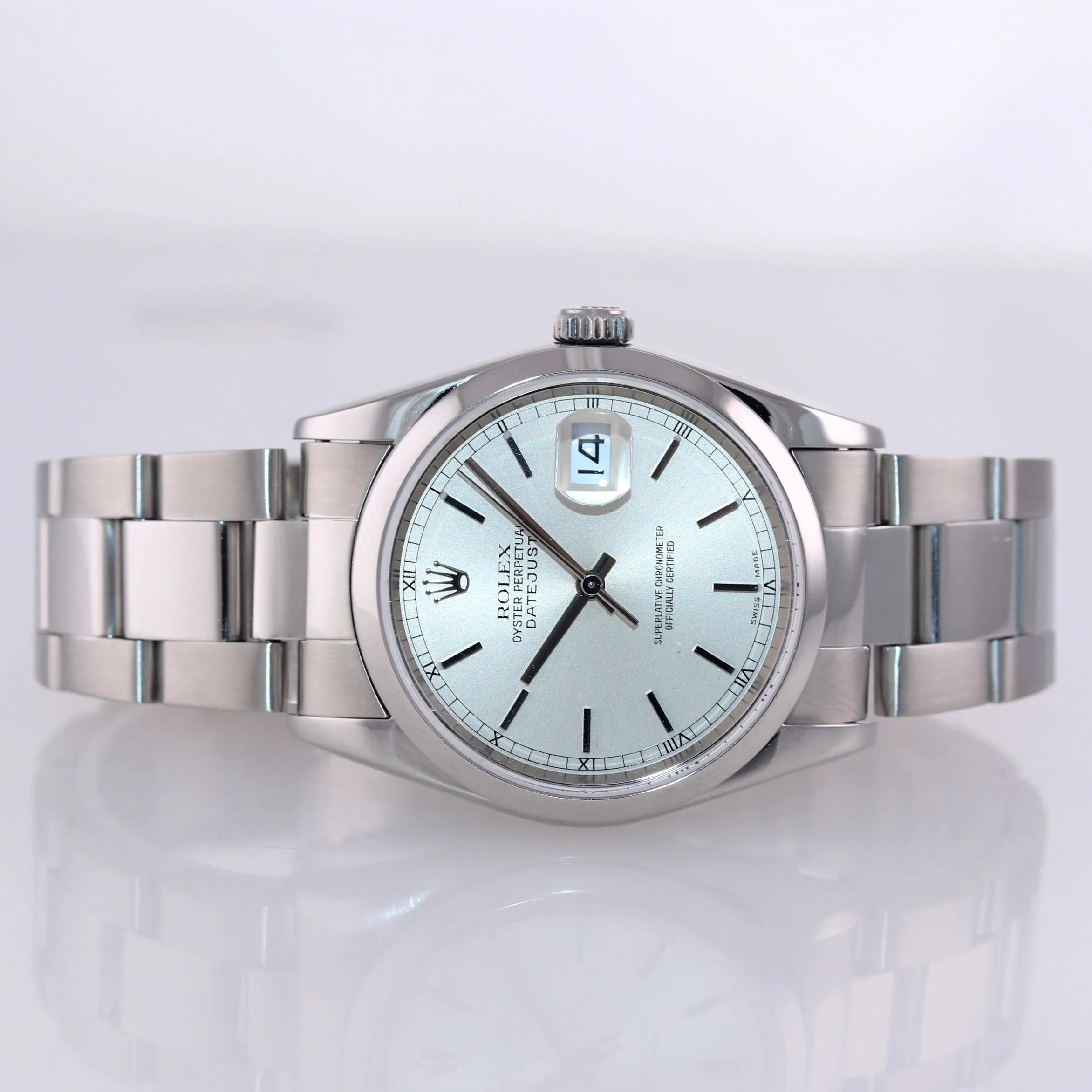 2002 MINT PAPERS Rolex DateJust 36mm 16200 Steel Silver Stick Oyster Watch Box