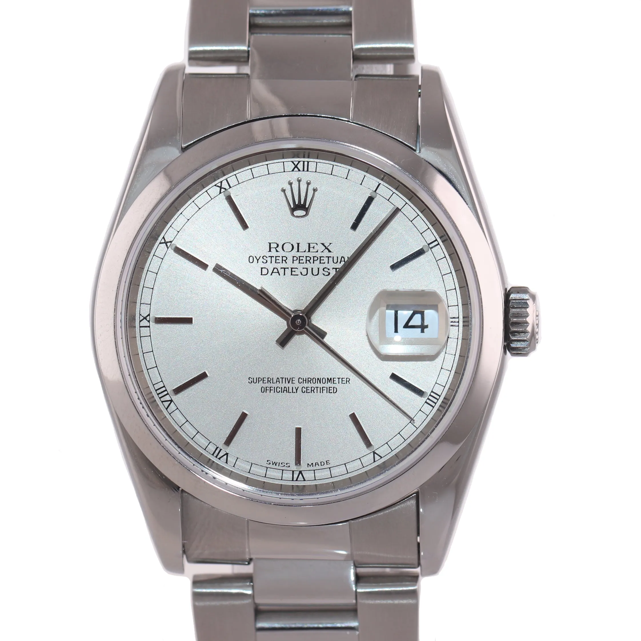 2002 MINT PAPERS Rolex DateJust 36mm 16200 Steel Silver Stick Oyster Watch Box
