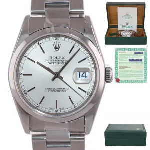 2002 MINT PAPERS Rolex DateJust 36mm 16200 Steel Silver Stick Oyster Watch Box