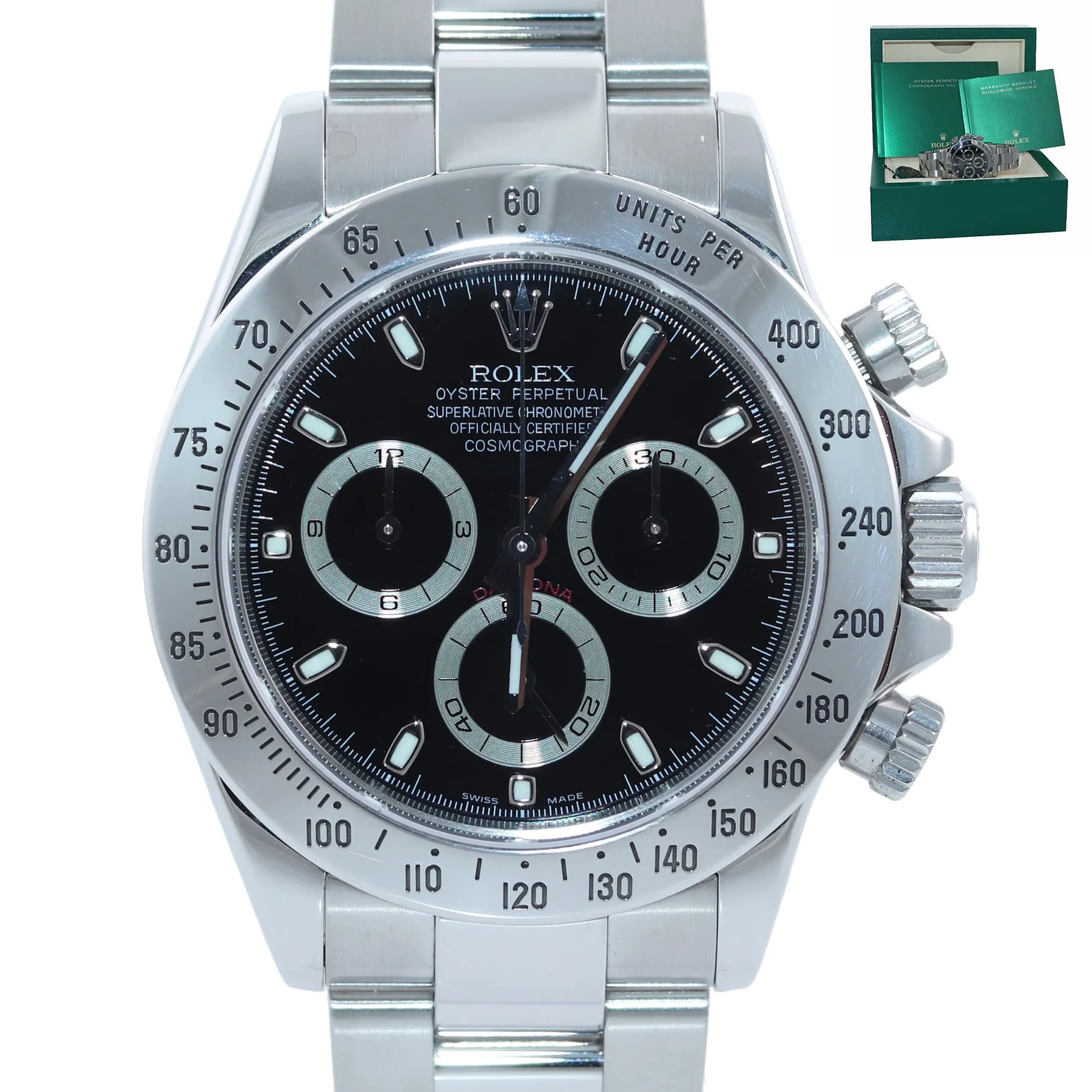 2007 MINT Rolex Daytona 116520 Black Steel 40mm Oyster Engraved Rehaut Watch Box