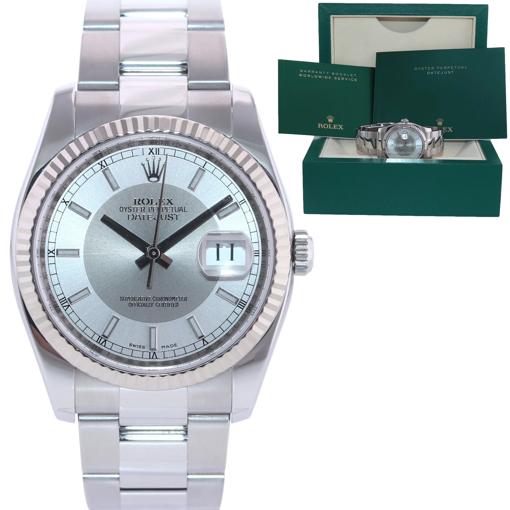 2007 Rolex DateJust Silver Tuxedo 116234 36mm Oyster Steel Watch Box