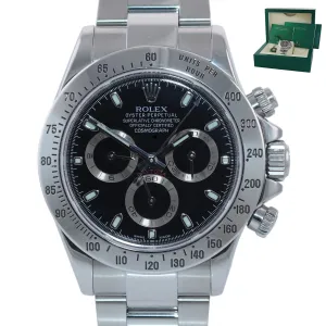 2007 Rolex Daytona 116520 Black Dial Chronograph Steel Watch Engraved Rehaut