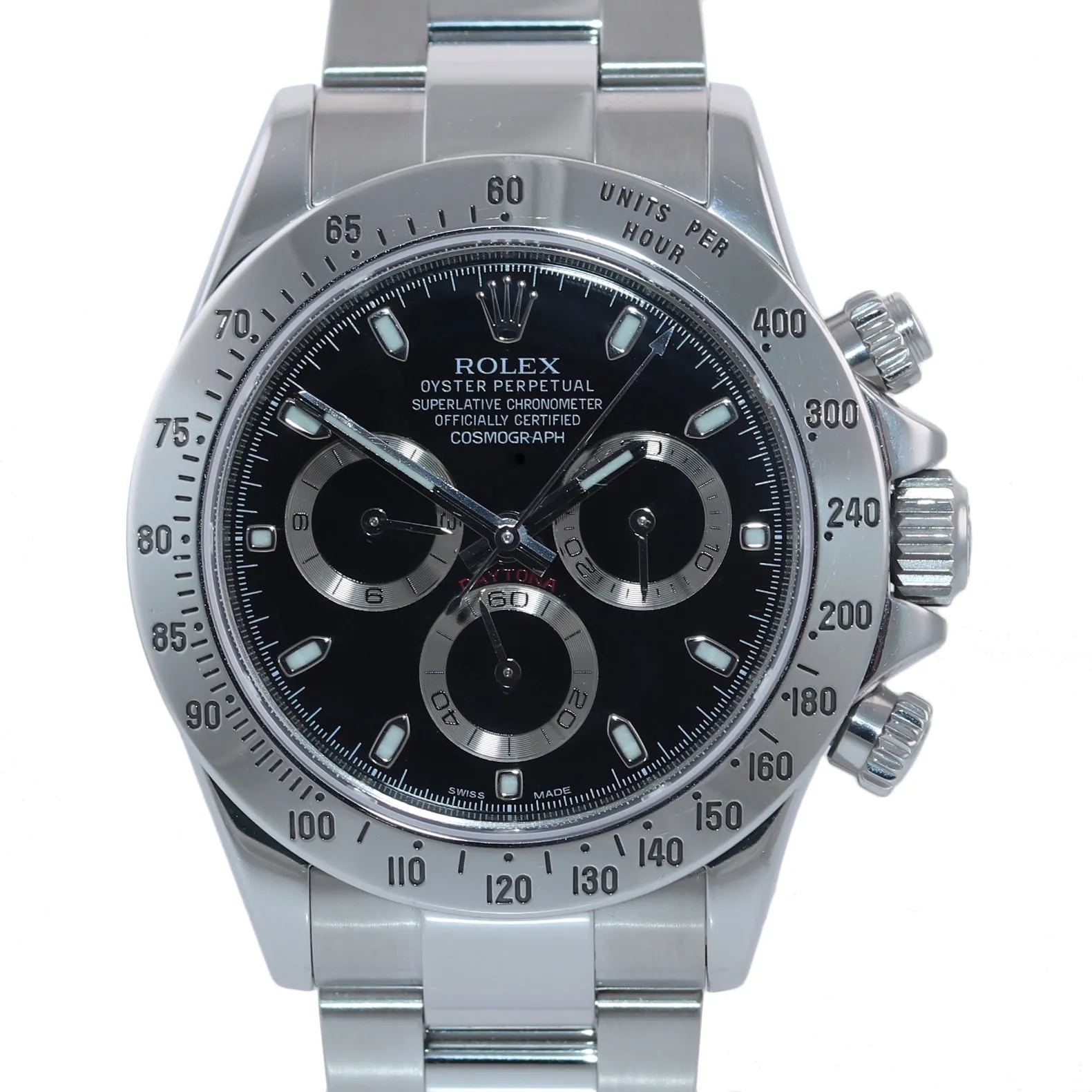 2007 Rolex Daytona 116520 Black Dial Chronograph Steel Watch Engraved Rehaut