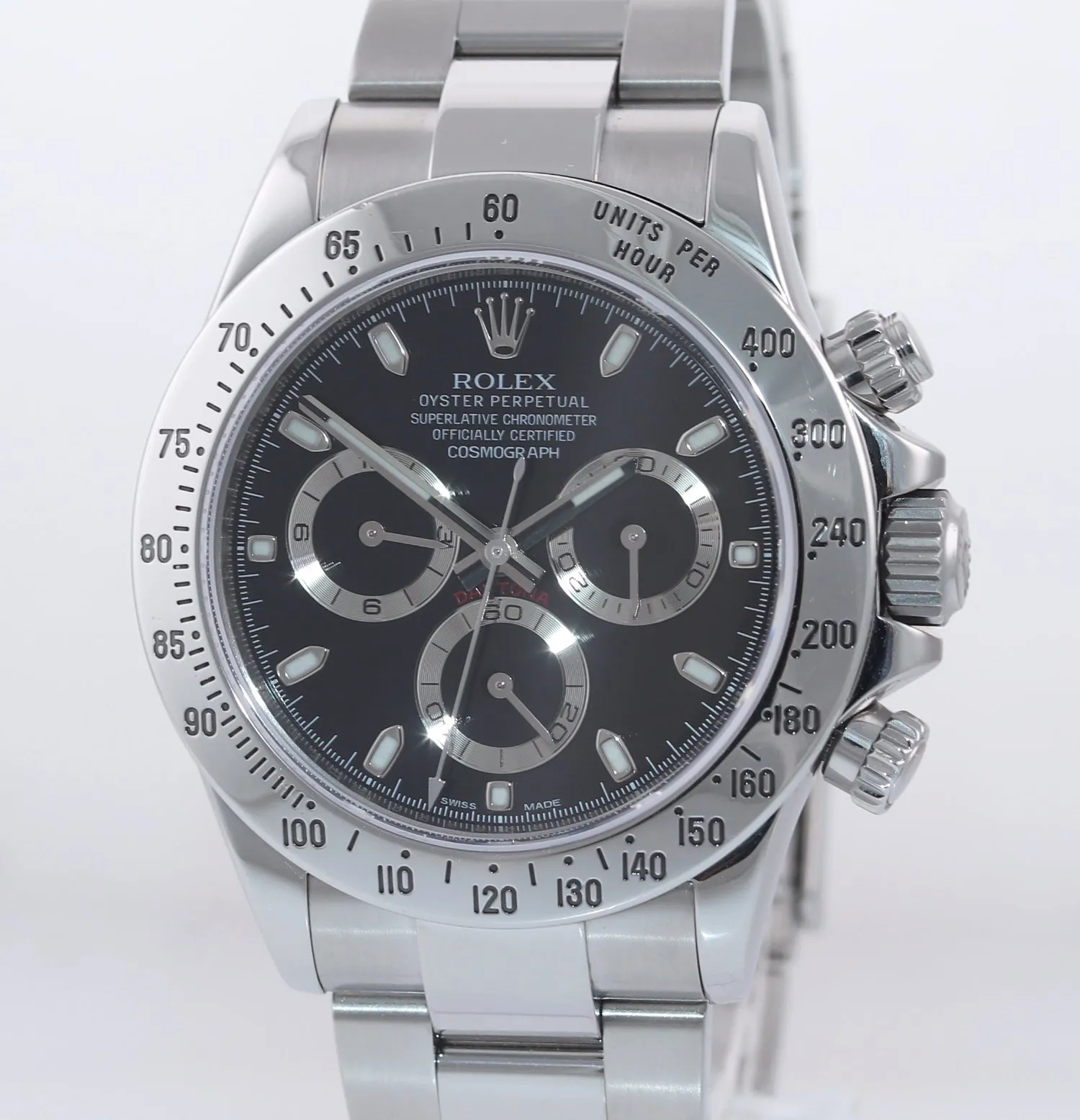2007 Rolex Daytona 116520 Black Dial Chronograph Steel Watch Engraved Rehaut