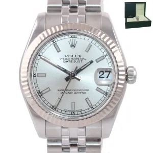 2009 Ladies Rolex DateJust MidSize 31mm Silver Stick Fluted Steel 178274 Watch B