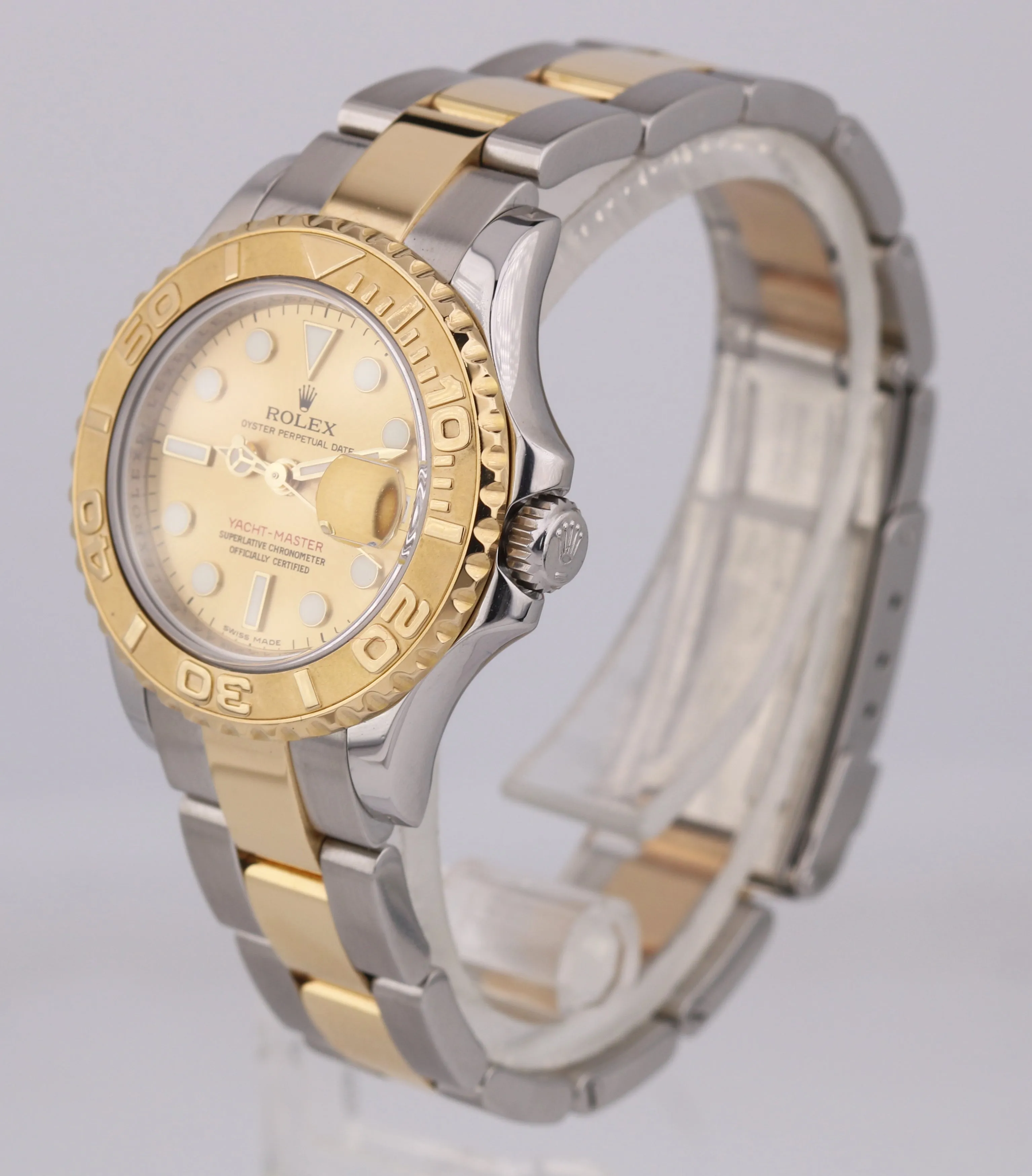 2011 REHAUT Ladies Rolex Yacht-Master 29mm 18K Gold Steel Champagne Watch 169623