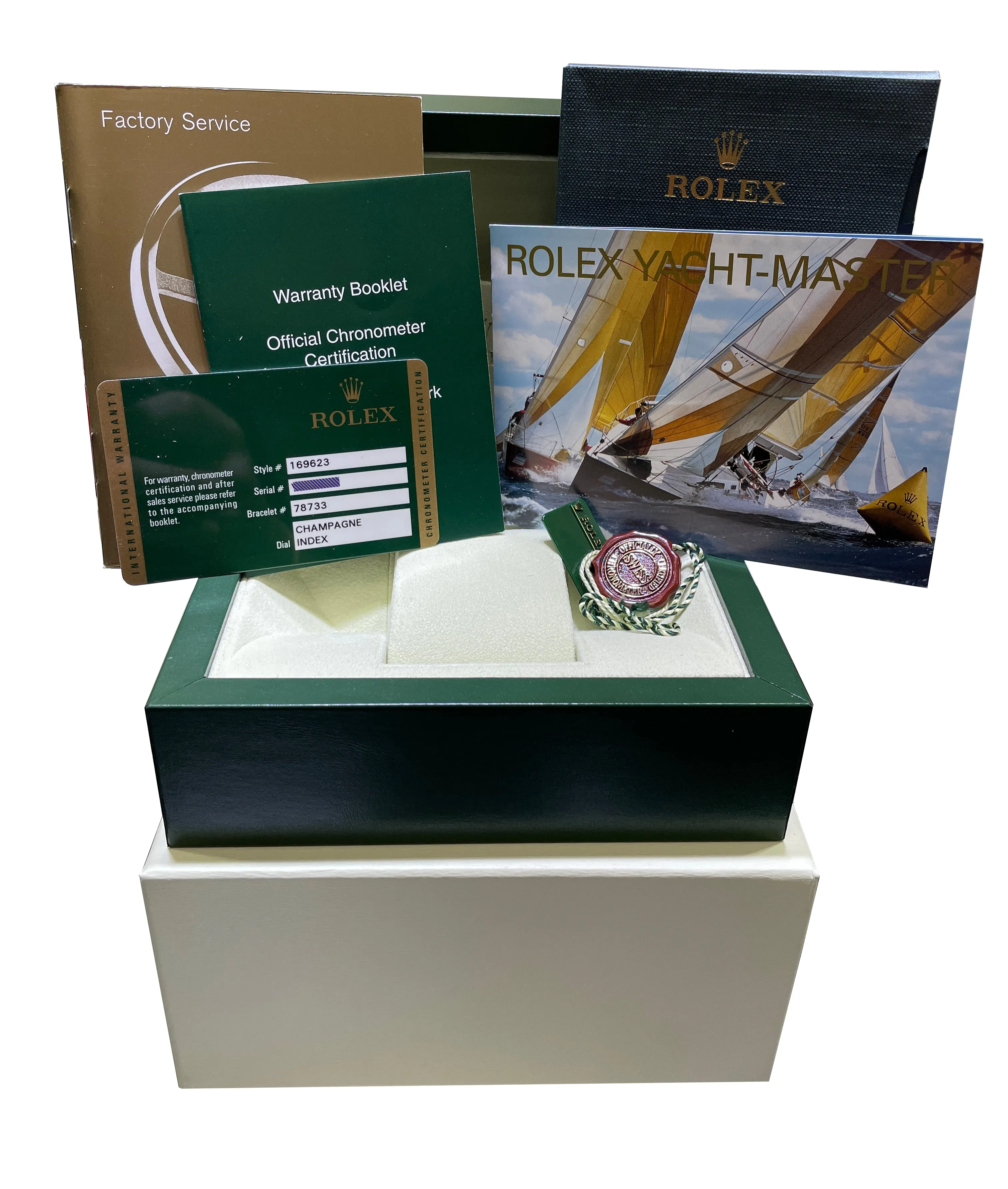 2011 REHAUT Ladies Rolex Yacht-Master 29mm 18K Gold Steel Champagne Watch 169623