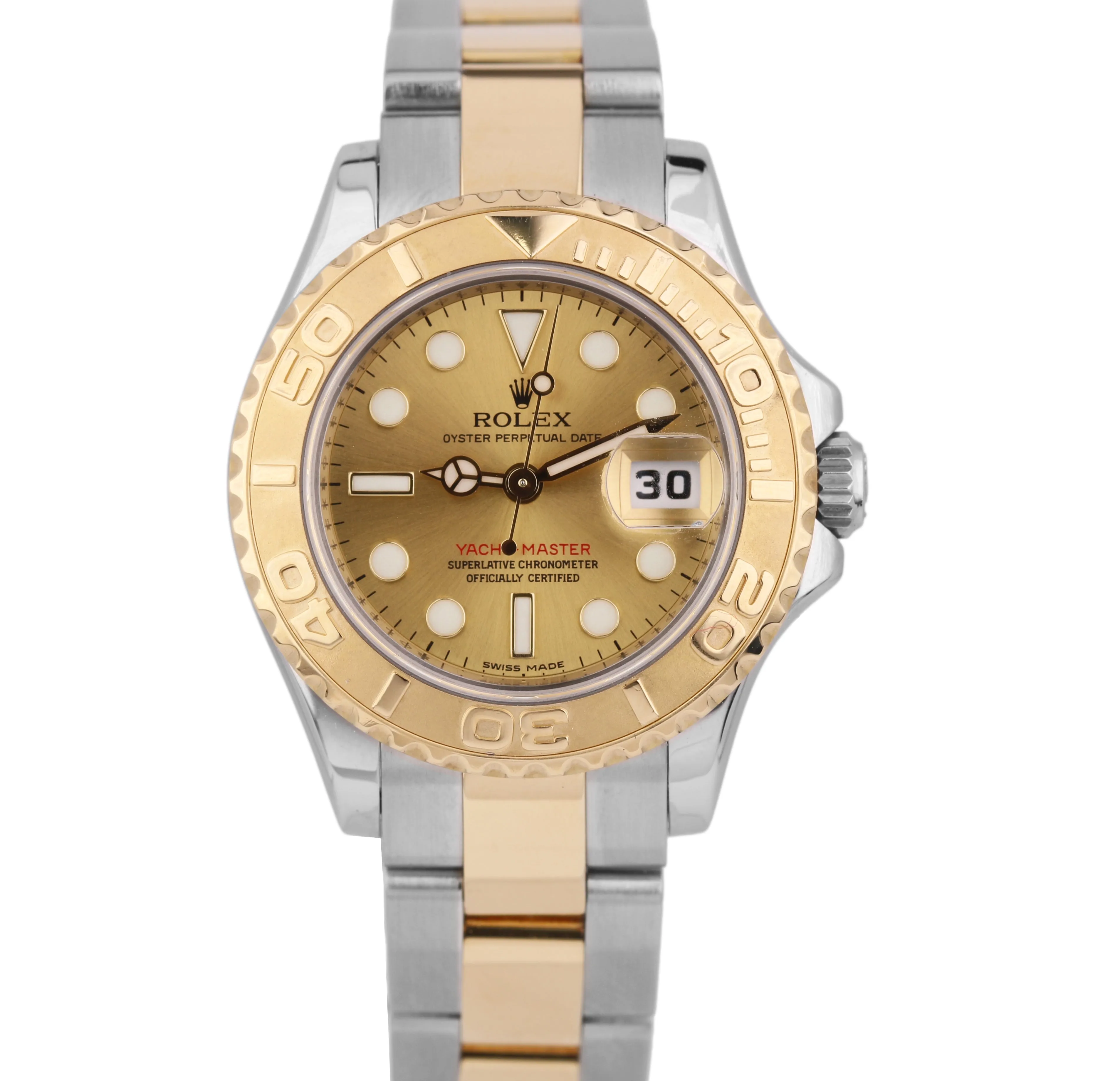 2011 REHAUT Ladies Rolex Yacht-Master 29mm 18K Gold Steel Champagne Watch 169623