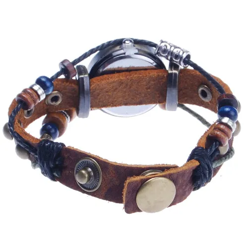 2013-2014 new arrival with leaf hand-knitted leather watches bracelet wrist watch,Red Coffee Color,sold 10pcs per pkg