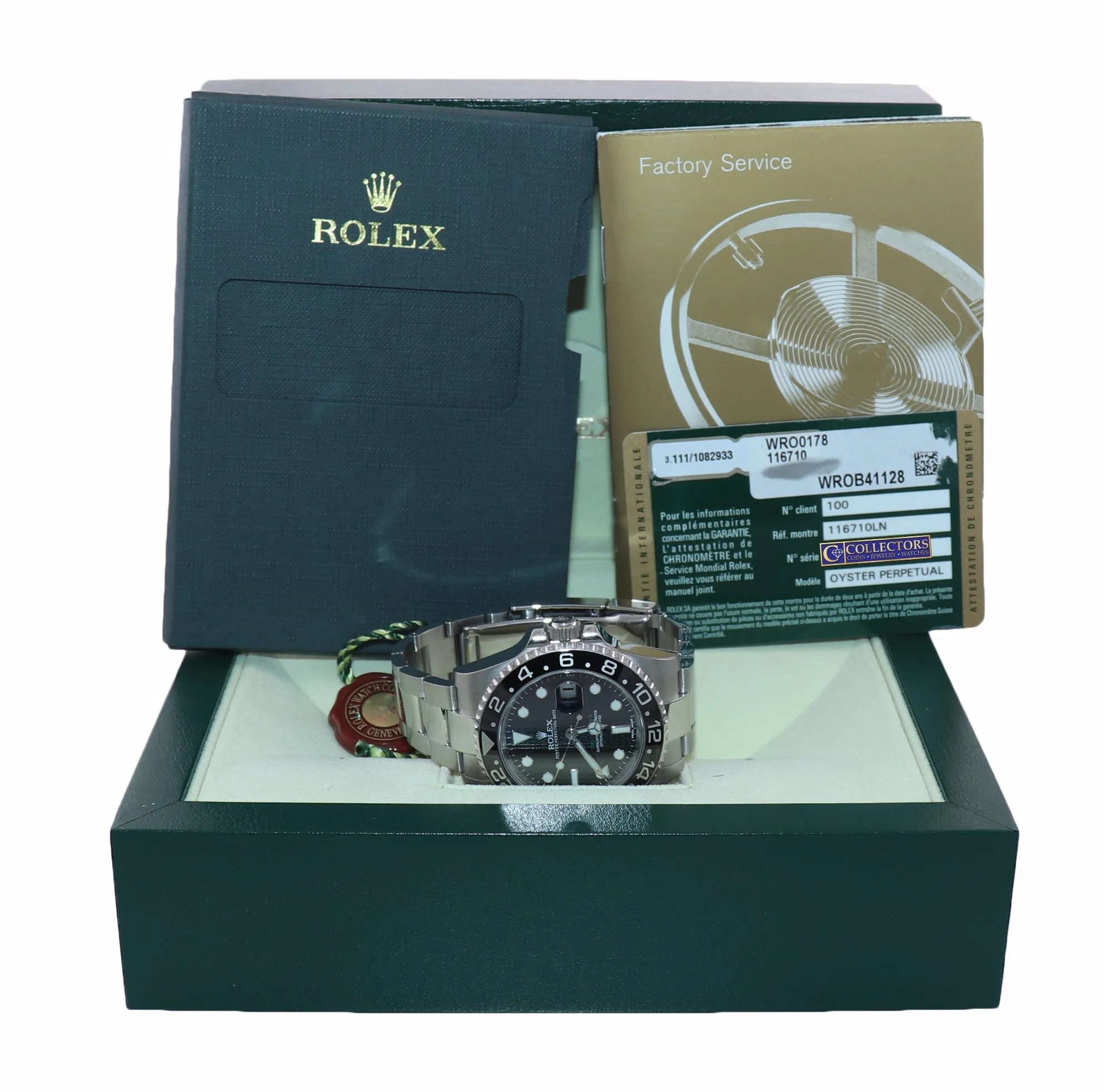 2014 PAPERS Rolex GMT Master 116710 Steel Ceramic 40mm Black Watch Box