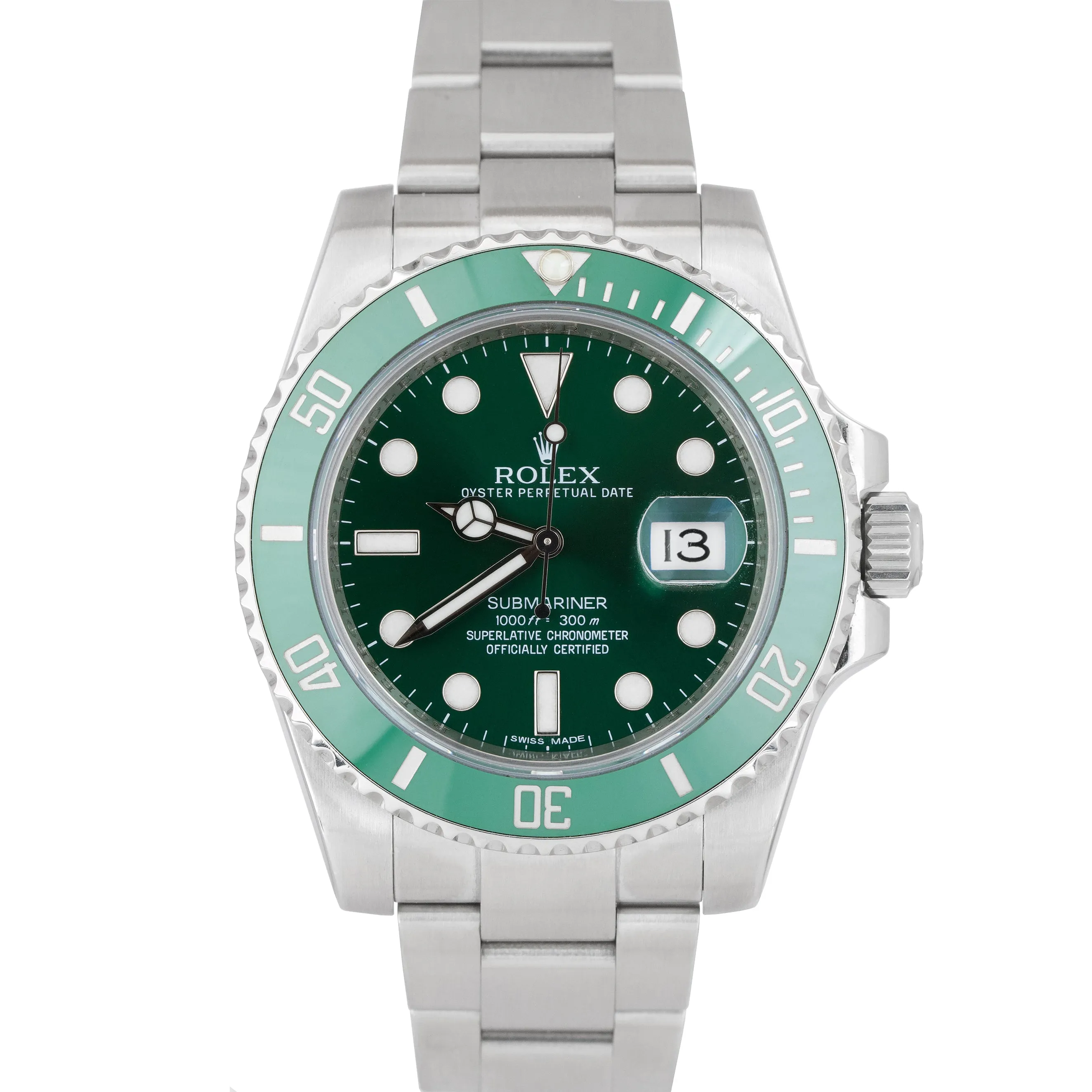 2014 Rolex Submariner Date Hulk Stainless Green Ceramic 40mm Watch 116610 LV B P