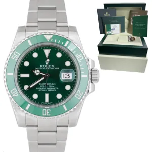 2014 Rolex Submariner Date Hulk Stainless Green Ceramic 40mm Watch 116610 LV B P