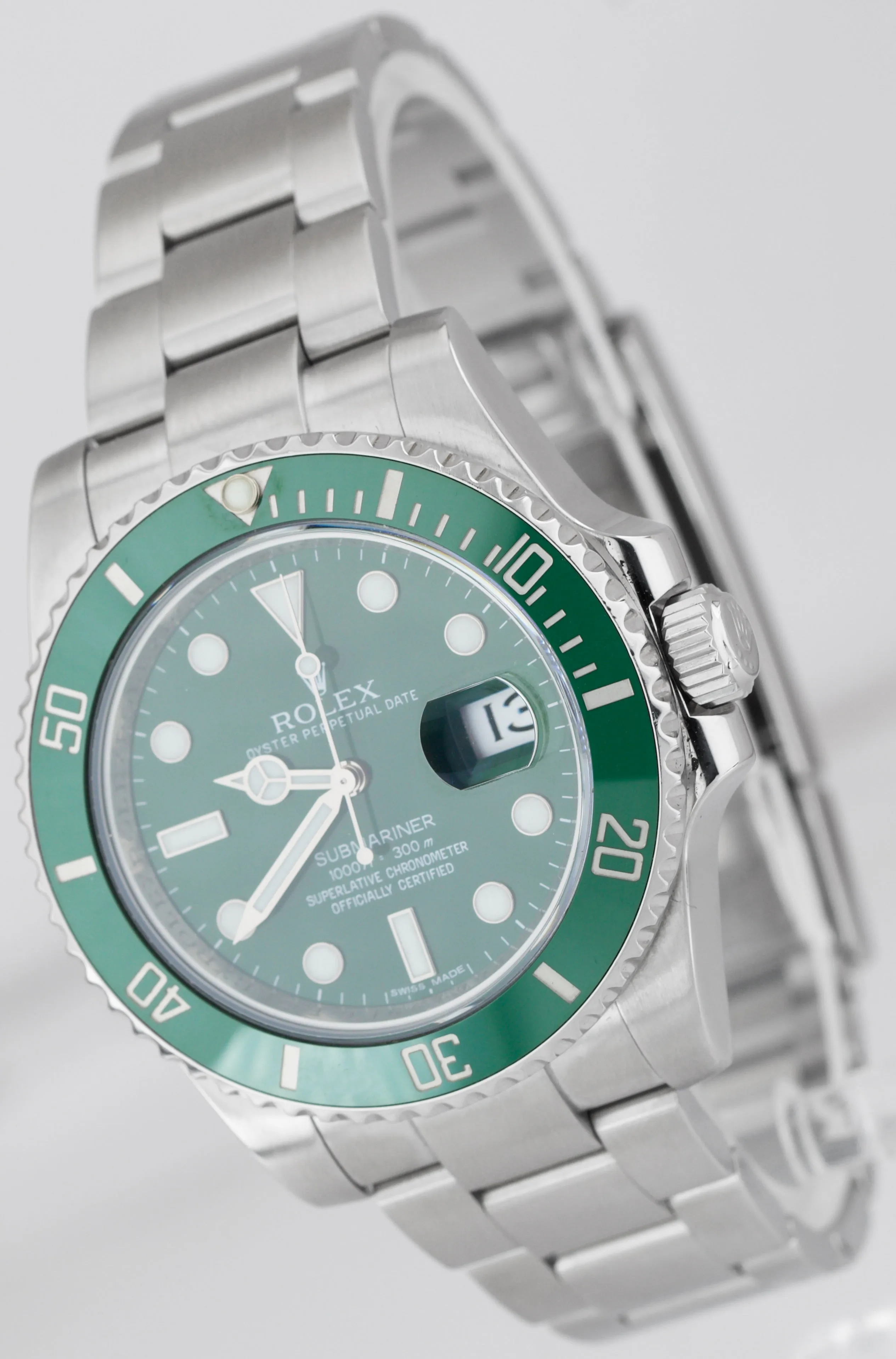 2014 Rolex Submariner Date Hulk Stainless Green Ceramic 40mm Watch 116610 LV B P