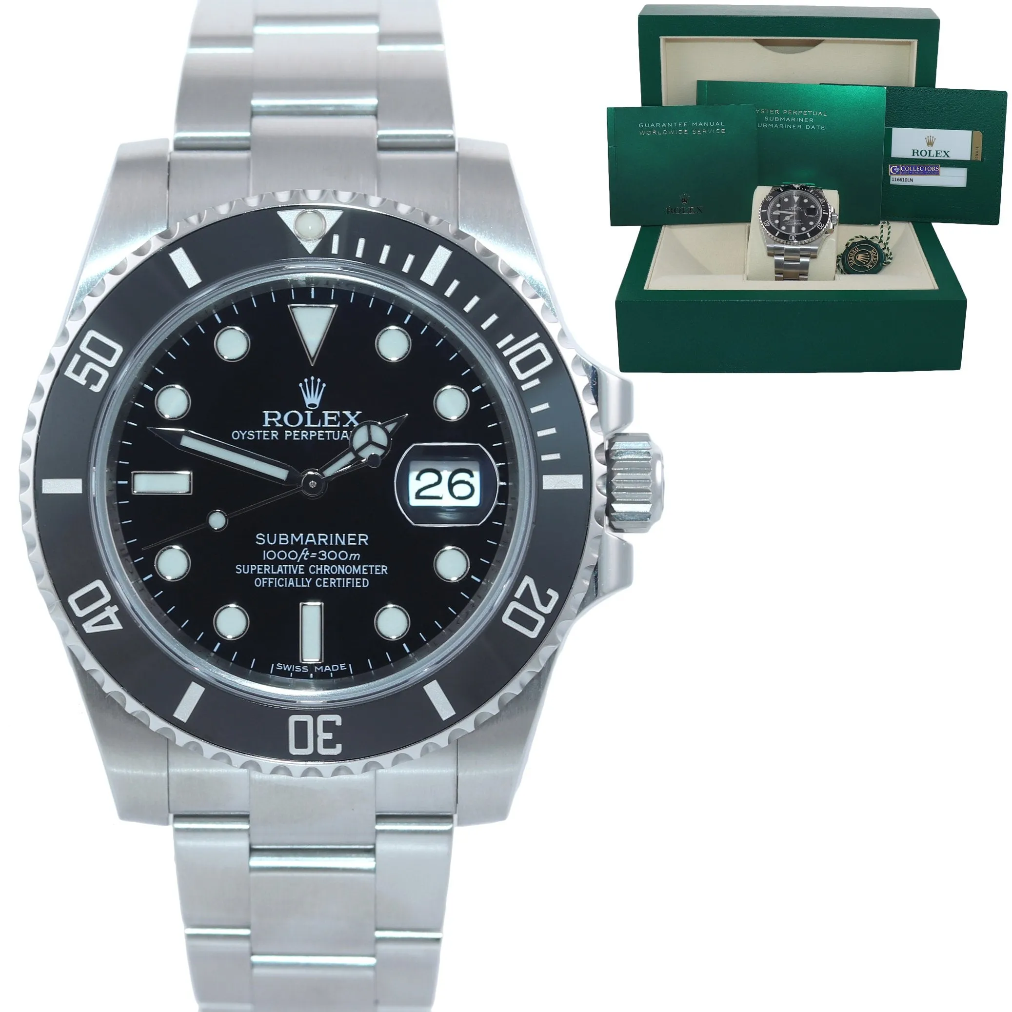 2016 PAPERS Rolex Submariner Date 116610 Steel Black Dial Ceramic Watch Box
