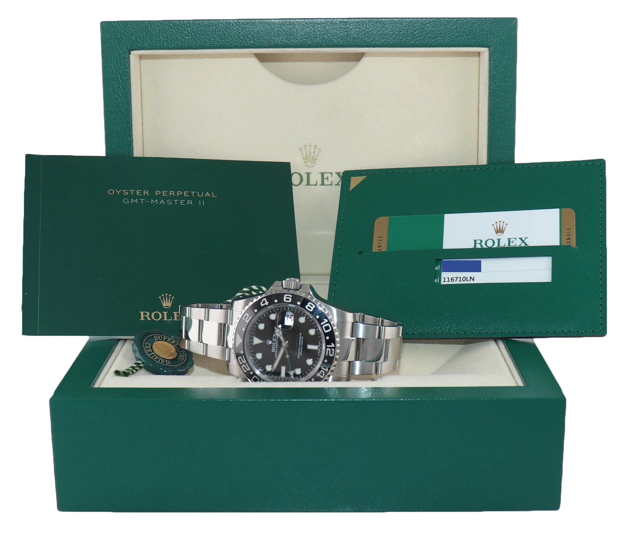 2017 PAPERS Rolex GMT Master II 116710 Steel Ceramic Black 40mm Watch Box