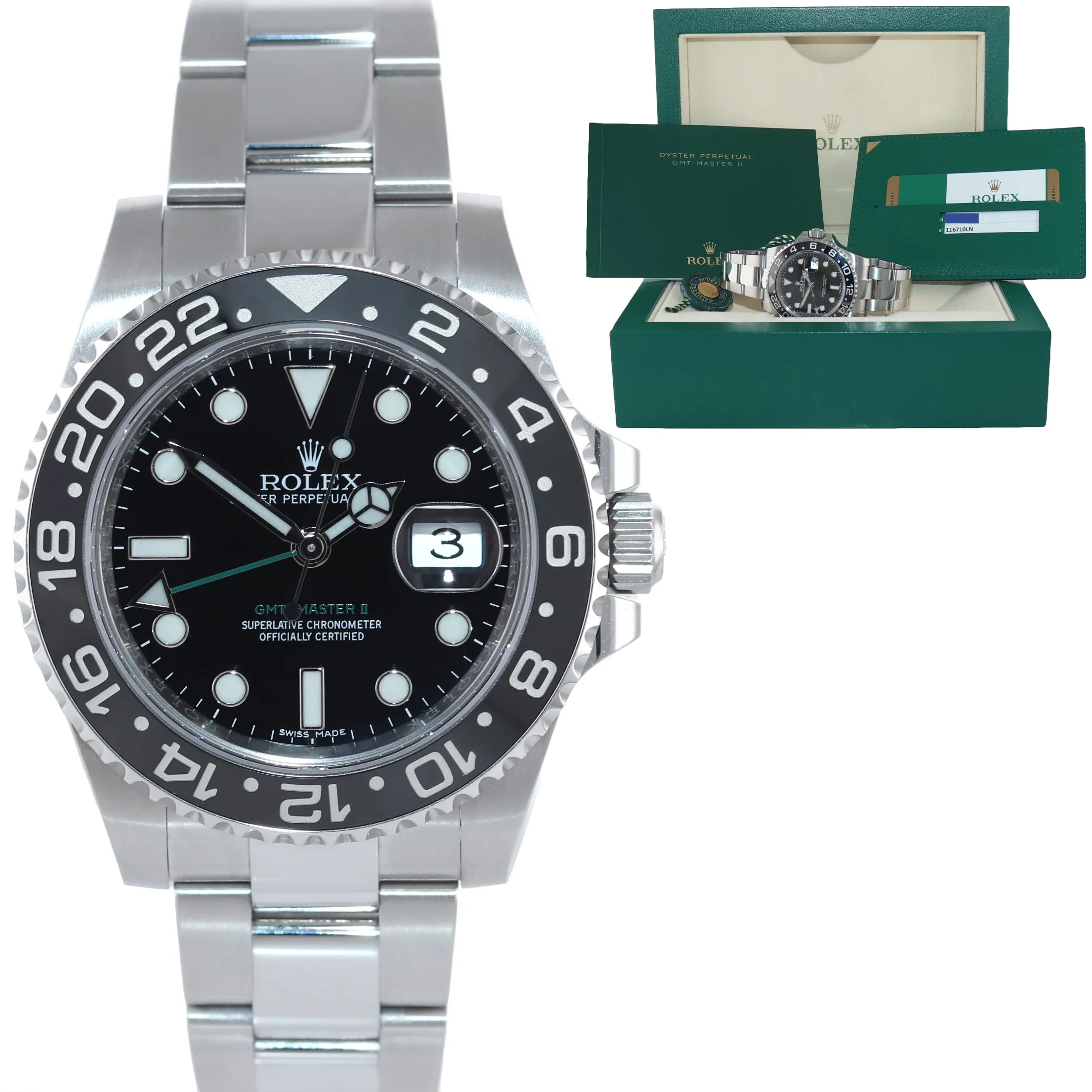 2017 PAPERS Rolex GMT Master II 116710 Steel Ceramic Black 40mm Watch Box
