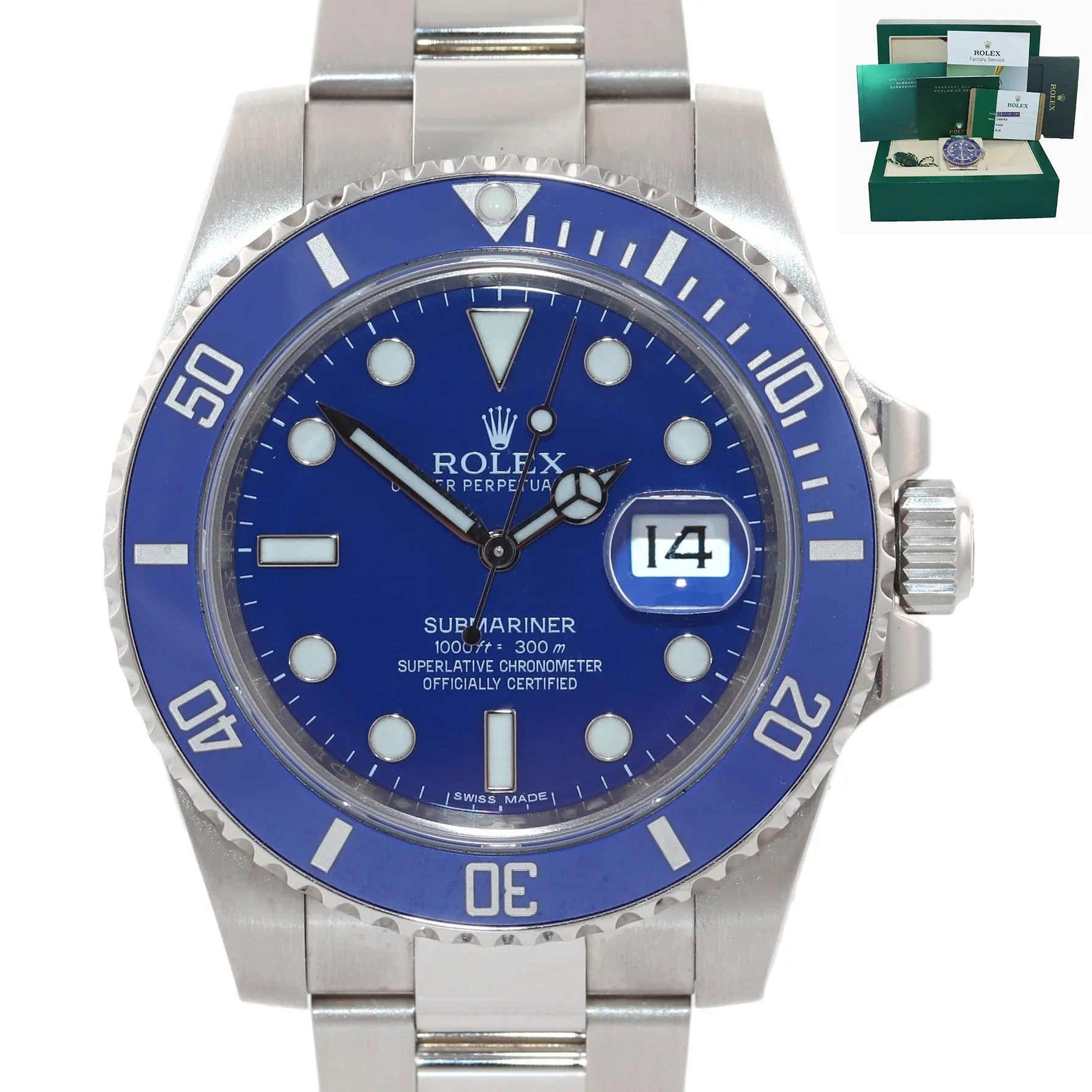 2017 PAPERS Rolex Submariner Blue Smurf 116619 18k White Gold Watch Box