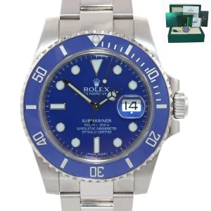 2017 PAPERS Rolex Submariner Blue Smurf 116619 18k White Gold Watch Box