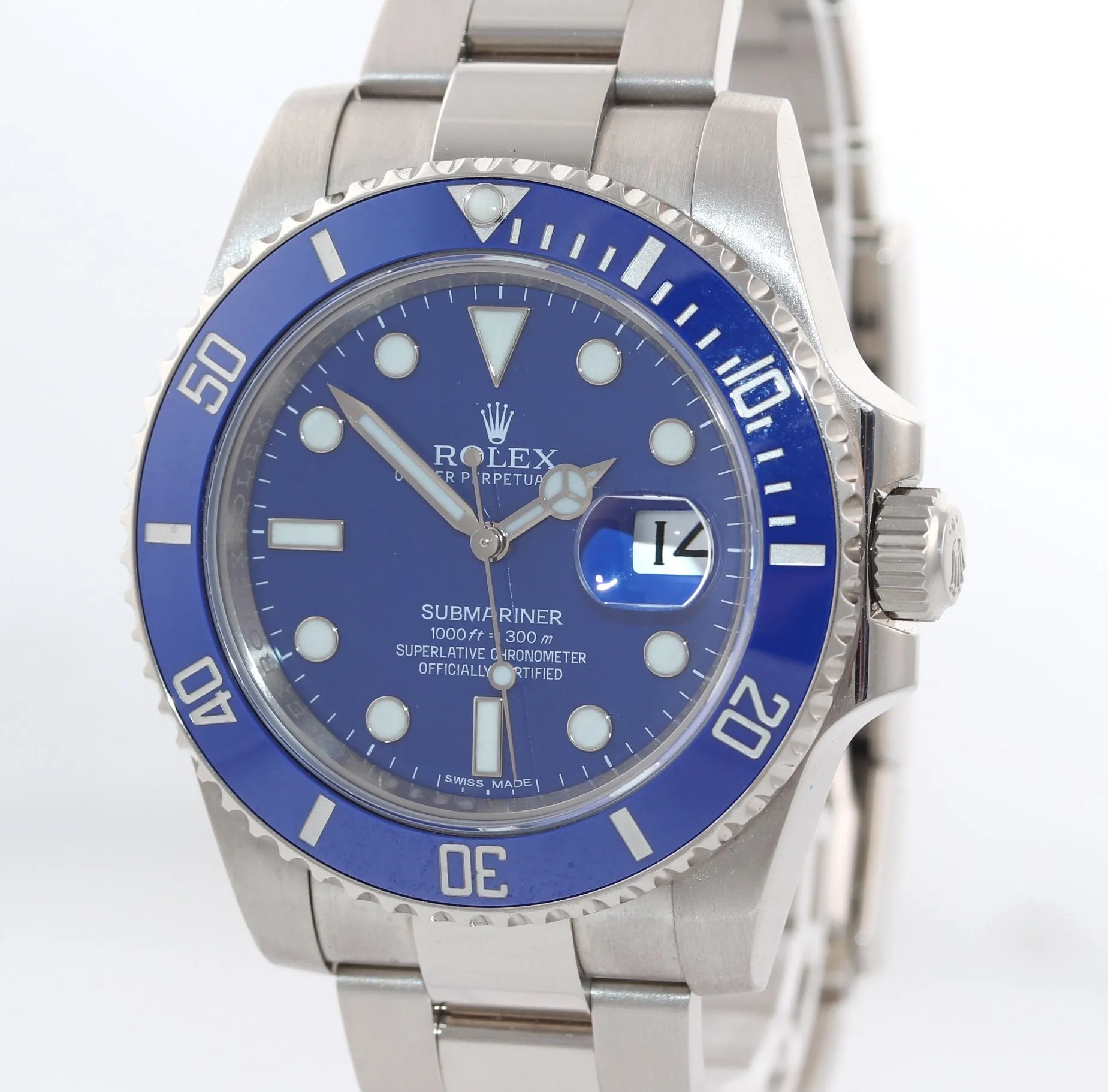 2017 PAPERS Rolex Submariner Blue Smurf 116619 18k White Gold Watch Box