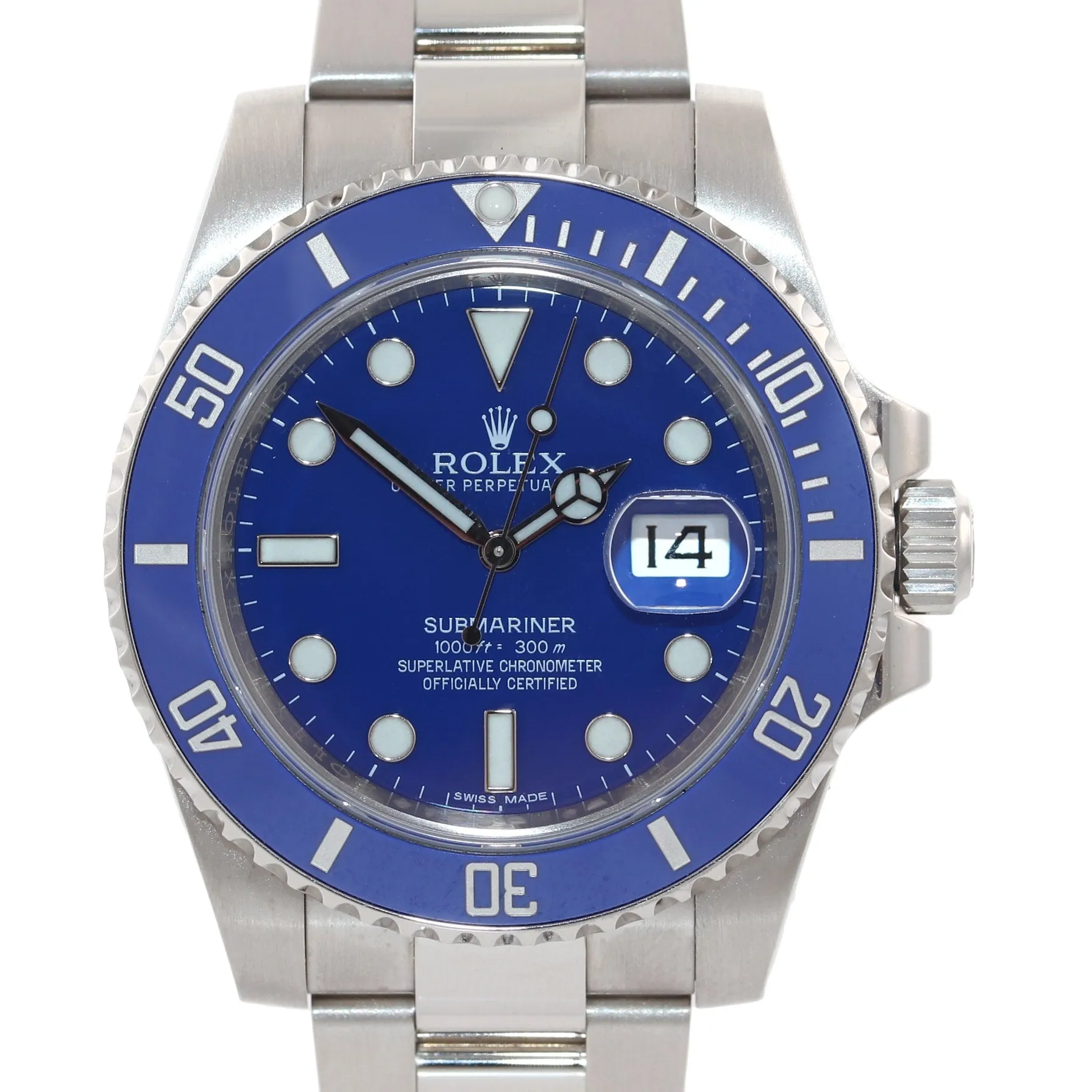 2017 PAPERS Rolex Submariner Blue Smurf 116619 18k White Gold Watch Box