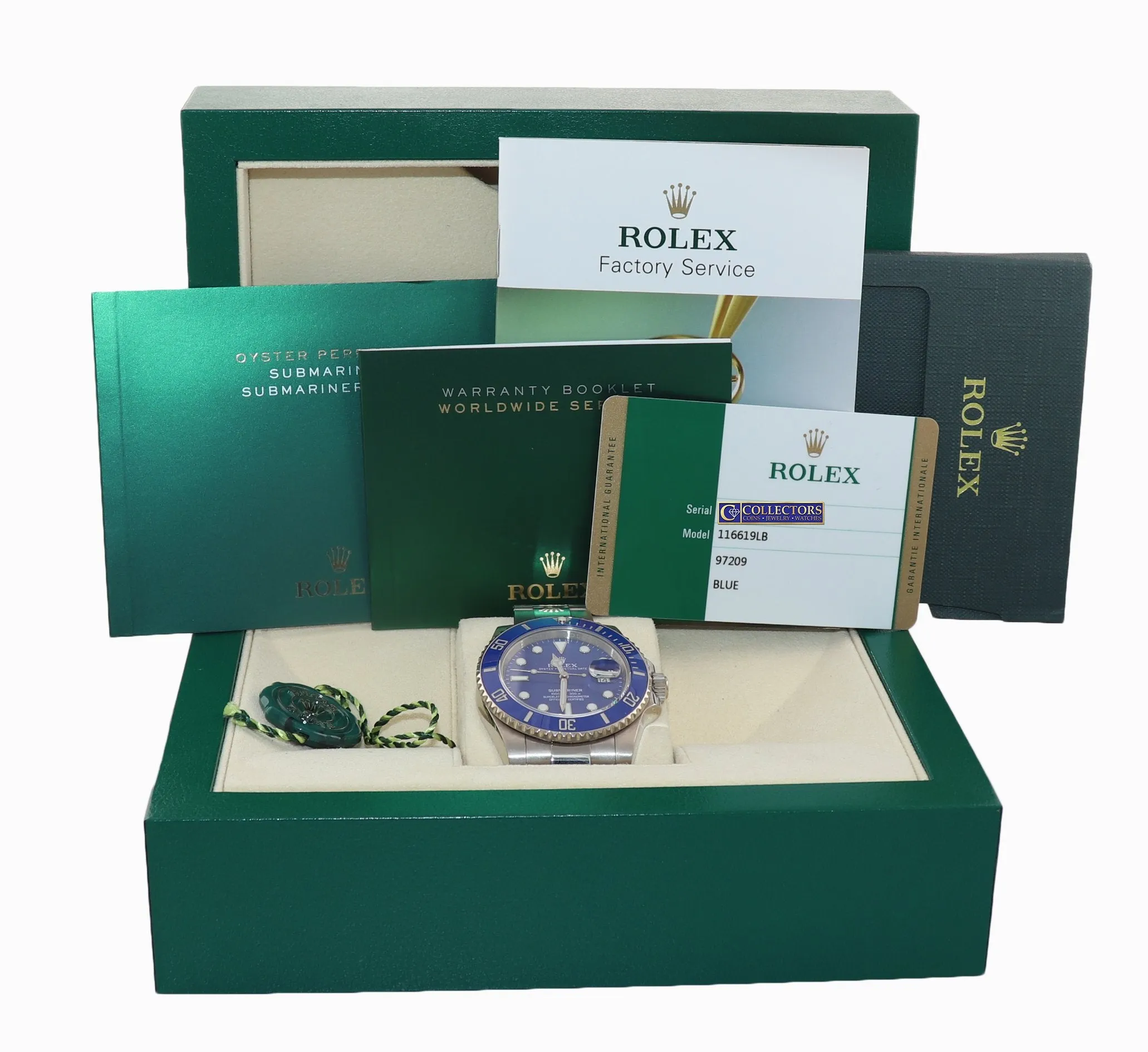 2017 PAPERS Rolex Submariner Blue Smurf 116619 18k White Gold Watch Box