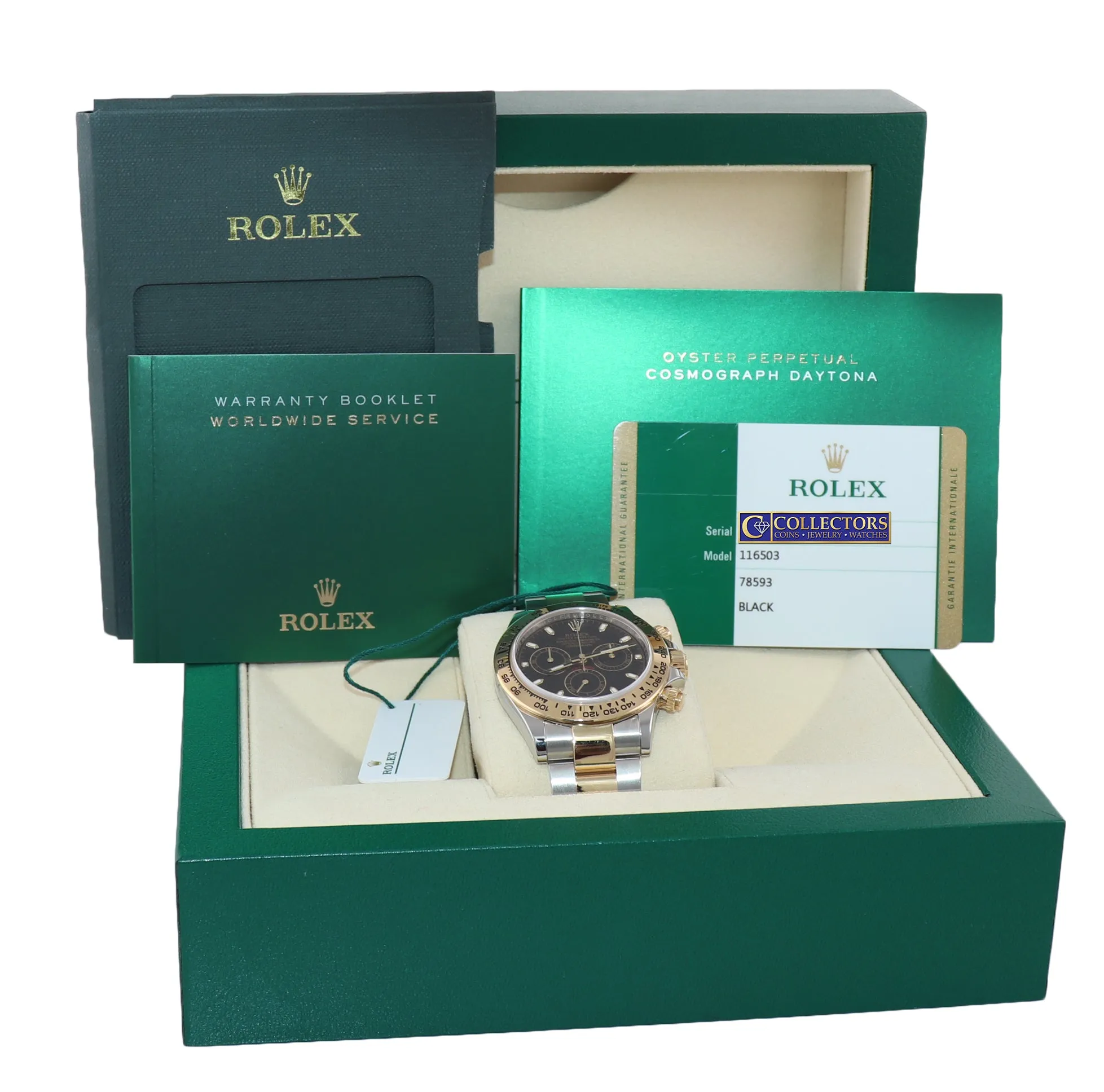 2018 PAPERS Rolex Daytona Chronograph 116503 Black Two Tone Steel Gold Watch Box