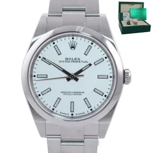 2018 PAPERS Rolex Oyster Perpetual Steel 39mm White Dial 114300 Watch Box
