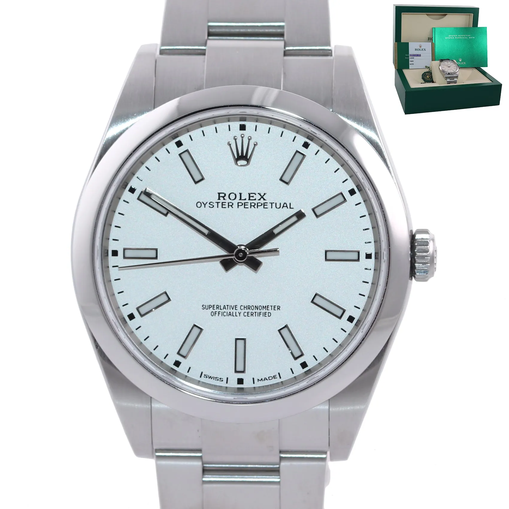 2018 PAPERS Rolex Oyster Perpetual Steel 39mm White Dial 114300 Watch Box