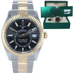 2018 PAPERS Rolex Sky-Dweller 326933 Black 18K Two Tone Gold Steel 42mm Watch